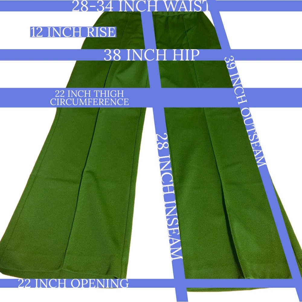 VINTAGE CIRCA 1970'S ALEX COLMAN GREEN FLARE LEG ELASTIC WAIST PANTS (M) - Picture 10 of 11
